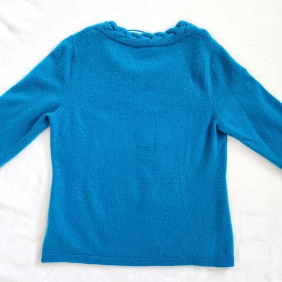 Charter Club Cashmere Sweater Turquoise Cable Knit Braid Detail Blue Large - Picture 2 of 9